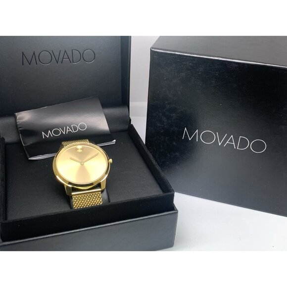 Movado Men's Watch 3600833 Bold Gold Dial Swiss Quartz Steel 42mm Mesh Band - Picture 3 of 14